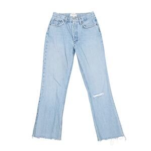 AGOLDE light wash blue denim ripped knee straight leg jeans 25